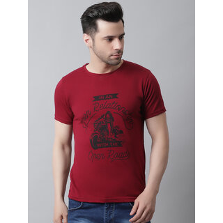The Mini Needle Mens Maroon Printed Cotton Blend Round Neck T-Shirt