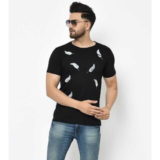 The Mini Needle Mens Black Printed Cotton Blend Round Neck T-Shirt