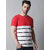 The Mini Needle Mens Red Striped 100% Cotton Round Neck T-Shirt