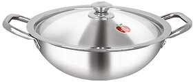 Dhara Stainless Steel Triply  Kadai 4000 with Stainless Steel Lid 28 CM