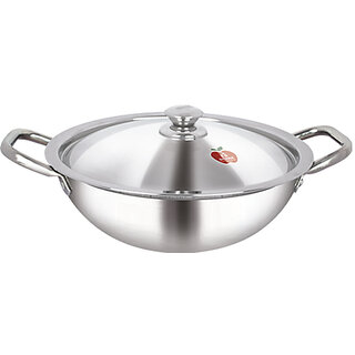 Dhara Stainless Steel Triply  Kadai 3500 with Stainless Steel Lid 26 CM