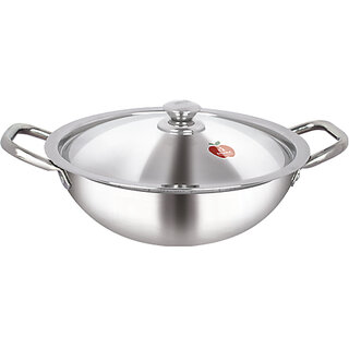 Dhara Stainless Steel Triply Kadai 5000 with Stainless Steel Lid