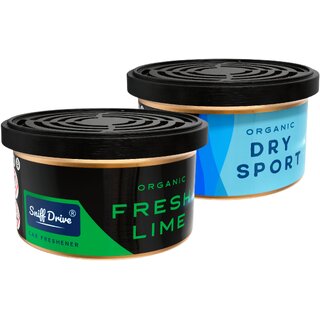 Sniff Drive Organic Air Freshener, car perfume to freshen'up your car, Pack of (Fresh Lime and Dry Sport)