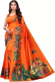 SVB Sarees Womens Orange Colour Khadi Silk Saree With Blouse