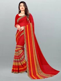 SVB Sarees Womens Red Colour Georgette Printed Saree With Blouse Piece