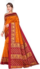 SVB Sarees Womens Orange Colour Art Silk Saree With Blouse