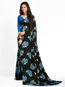 SVB Sarees Womens Black Colour Floral Georgette Printed Saree With Blouse