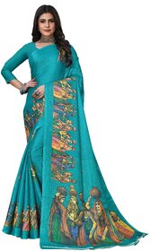 SVB Sarees Womens Green Animal Printed Art Silk Saree