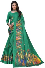 SVB Sarees Womens Green Animal Printed Art Silk Saree