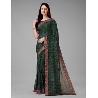 SVB Sarees Womens Dark Green Colour Embellished Bandhani Saree