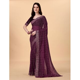 SVB Sarees Womens Purple Colour Embellished Bandhani Saree