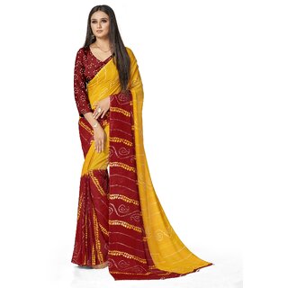 SVB Sarees Womens Yellow Colour Bandhani Printed Georgette Saree With Blouse Piece
