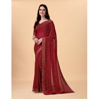 SVB Sarees Womens Maroon Colour Embellished Bandhani Saree