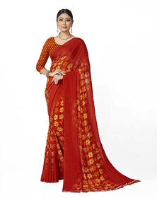 SVB Sarees Womens Red Colour Floral Printed Georgette Saree With Blouse Piece