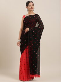 SVB Sarees Womens Red And Black Colour Polka Dot Printed Saree With Blouse Piece