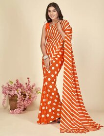 SVB Sarees Womens Orange Colour Polka Dot Printed Saree With Blouse Piece