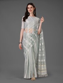 SVB Sarees Womens Grey Colour Cotton Embroidried Work Saree With Blouse Piece