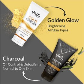Globus Naturals Charcoal  Gold Peel Off Mask for Blackheads Skin Brightening Combo 200 gm Set of 2