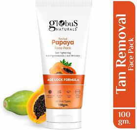 Globus Naturals Papaya Face Pack, For Tan Removal, Age Lock Formula For Pigmentation & Wrinkles with Rice, Diamond, For All Skin Types, 100 gm