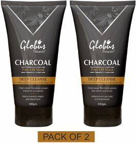 Globus Naturals Charcoal Peel Off Mask Enriched with VitaminE and Argan 200 ml, Set of 2