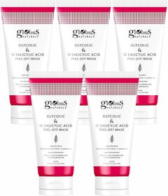 Globus Naturals Glycolic & 1% Salicylic Acid Anti Acne Peel Off Mask, For Oily & Acne Prone Skin, Natural & Ayurvedic Formula, Chemical Free, Cruelty Free, 100 gms, Set of 5
