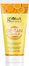 Globus Naturals De-Tan Face Wash with Neem & Aloe Vera (100 ml) - Tan Removal, Oil Control & Anti-Pollution Cleanser