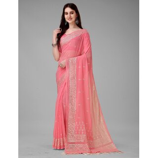 SVB Sarees Womens Pink And Silver Tonned Pure Silk Saree