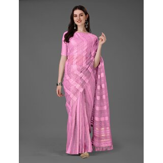 SVB Sarees Womens Pink Colour Cotton Embroidried Work Saree With Blouse Piece
