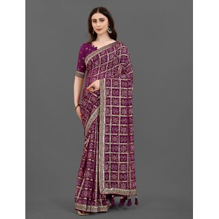SVB Sarees Womens Purple Colour Embellished Bandhani Saree