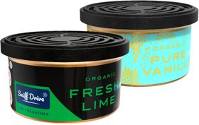 Sniff Drive Organic Air Freshener, car perfume to freshen up your car, Pack of (Fresh Lime and Pure Vanilla)