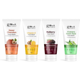 GLOBUS NATURALS Aloe Vera Neem Tulsi Mulberry Kesar Chandan  Vitamin C Face Wash 75gm, Set Of 4