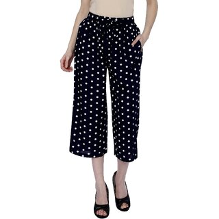 TNQ Women Rayon Dotted Capri Culottes  Polka Dotted Capri  Short Trouser  Belted Culottes