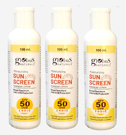 Globus Naturals Sunscreen Lotion, Daily Sun Protect for Face & Body, SPF 50+++ Broad Spectrum UVA & UVB Protection, For Both Men & Women, Sun Block for All Skin Types, 100 gm, Set  of 3