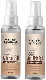 Globus Remedies Anti-Hair Fall Hair Serum, For Frizzy Hair, Smoothens Rough Ends, Adds Instant Shine,100ml, Set of 2