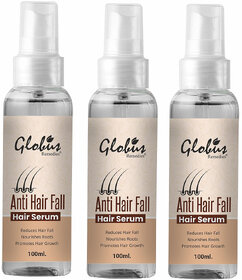 Globus Remedies Anti-Hair Fall Hair Serum, For Frizzy Hair, Smoothens Rough Ends, Adds Instant Shine,100ml, Set of 3