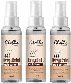 Globus Remedies Damage Control Hair Serum, For Frizzy Hair, Smoothens Rough Ends, Adds Instant Shine,100ml, Set of 3