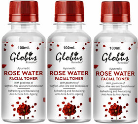 Globus Remedies Ayurvedic Rose Water Facial Toner with Goodness of Saffron, Aloe Vera & Sandalwood, 100 ml, Set of 5