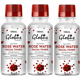 Globus Remedies Ayurvedic Rose Water Facial Toner with Goodness of Saffron, Aloe Vera & Sandalwood, 100 ml, Set of 5