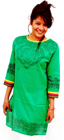 The Mini Needle Green Cotton Geometric Stitched Kurti For Women