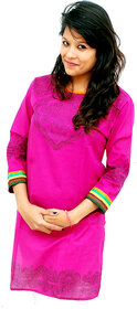 The Mini Needle Pink Cotton Geometric Stitched Kurti For Women