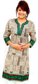 The Mini Needle Cream Cotton Geometric Stitched Kurti For Women