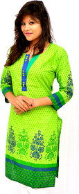 The Mini Needle Green Cotton Geometric Stitched Kurti For Women
