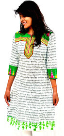 The Mini Needle White Cotton Printed Stitched Kurti For Women