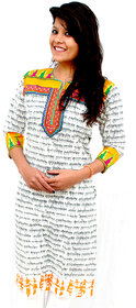 The Mini Needle White Cotton Printed Stitched Kurti For Women