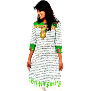 The Mini Needle White Cotton Printed Stitched Kurti For Women