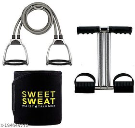 Double Spring Tummy Trimmer, Tonnig Tube And Sweat Belt Combo Perfect for Fitness (Multicolor)