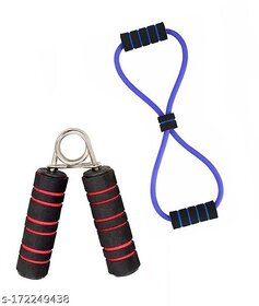 U.S.Traders Resistance Yoga Tube Band - 6.8kg (15lbs) Figure 8 Shaped Latex Tube, Soft Chest Expander With Hand Grip Strengthener Exercise Equipment (Pack of 2)