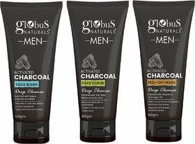 (Set of 3)  Charcoal Anti-Pollution Face Care Combo For Men, Face Wash, Face Scrub, Peel Off Mask
