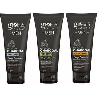 (Set of 3)  Charcoal Anti-Pollution Face Care Combo For Men, Face Wash, Face Scrub, Peel Off Mask