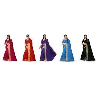 SVB Sarees Multicolour Art Silk Saree With Blouse Piece